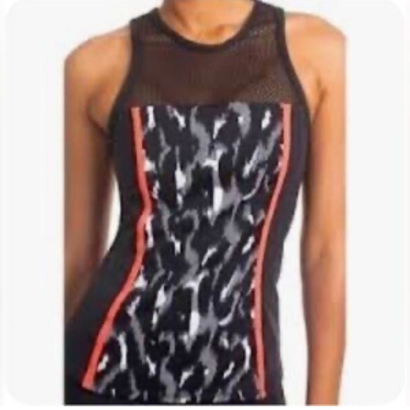 Trina Turk Black and White Tank Top with Red Accents S NWT